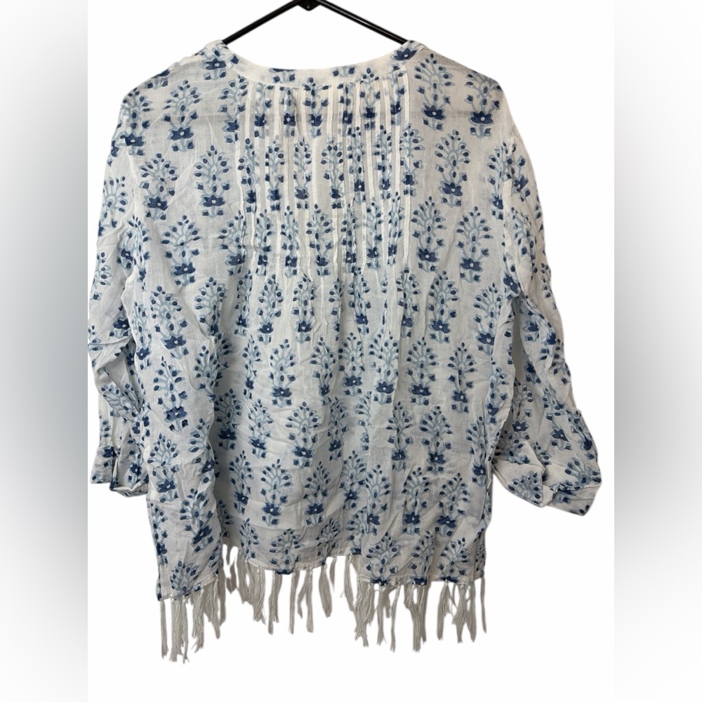 Roller Rabbit White And Blue Patterned Fringe Bot… - image 2